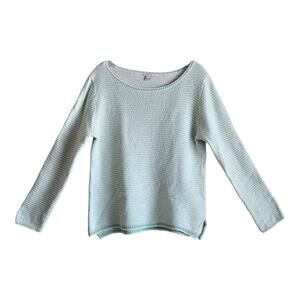 J. CREW Women L Sweater Preppy Pastel Green Striped Soft Merino Wool Viscose 40"